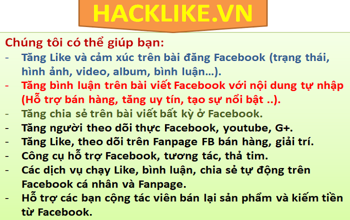 Các dịch vụ của Hacklike.vn